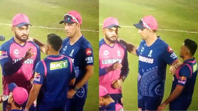 Watch: Heated exchange between Riyan Parag and Tushar Deshpande; Shane Bond diffuses situation