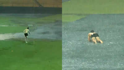 Tim David dives into puddle during RCB practice, teammates left in splits - WATCH